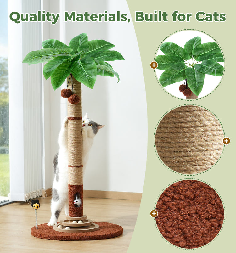 Made4Pets Palm Tree Cat Scratching Post with Sisal Rope, Interactive Hanging Balls, Toy Mouse and Two-Layer Ball Track Cat Toys, Cat Scratcher Tower for Indoor Cats and Kittens