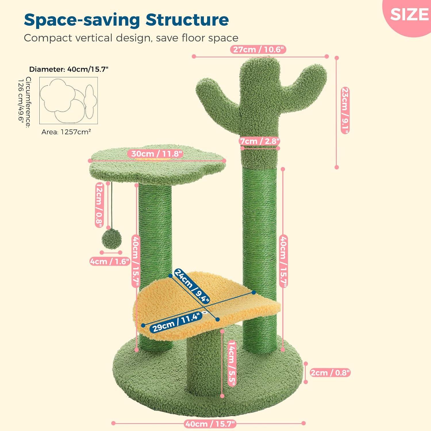 Made4Pets Cat Tree Cat Tower with Cozy Cat Condo, Cute Cactus Cat Tree Tower with Cat Scratching Post, Cat House, Cozy Platform, Perch for Cats Kittens - Made4Pets