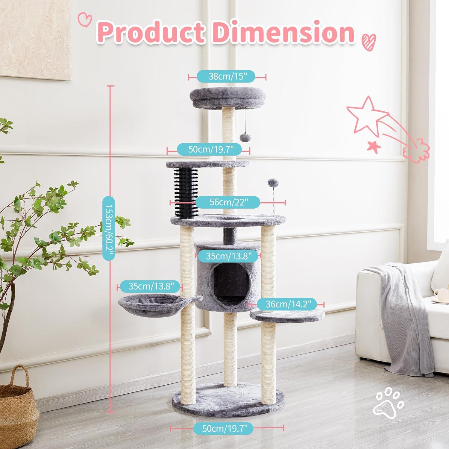 Made4Pets Cat Scratching Post, Small Cat Tree Tower 4-in-1 with Cat Self Groomer Brush, 20