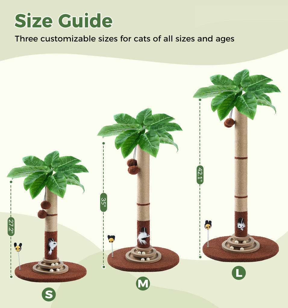 Made4Pets Palm Tree Cat Scratching Post with Sisal Rope, Interactive Hanging Balls, Toy Mouse and Two-Layer Ball Track Cat Toys, Cat Scratcher Tower for Indoor Cats and Kittens
