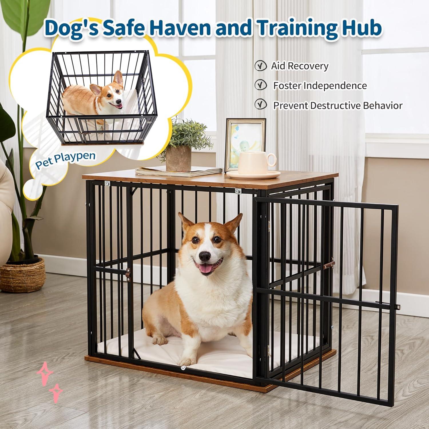 Heavy-Duty Dog Crate Furniture with Washable Cushion Indoor - Made4Pets