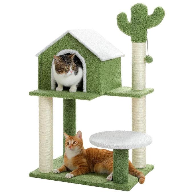 Made4Pets Cat Tree Cat Tower with Cozy Cat Condo, Cute Cactus Cat Tree Tower with Cat Scratching Post, Cat House, Cozy Platform, Perch for Cats Kittens - Made4Pets