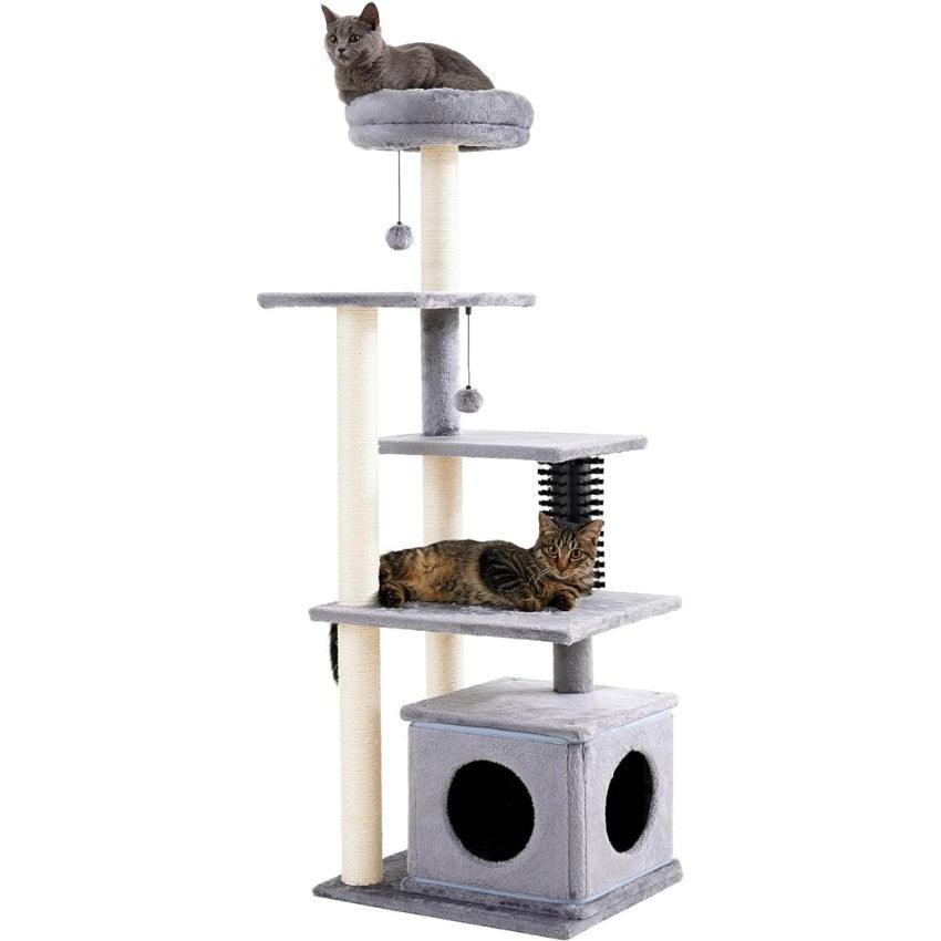 Made4Pets Cat Scratching Post, Small Cat Tree Tower 4-in-1 with Cat Self Groomer Brush, 20