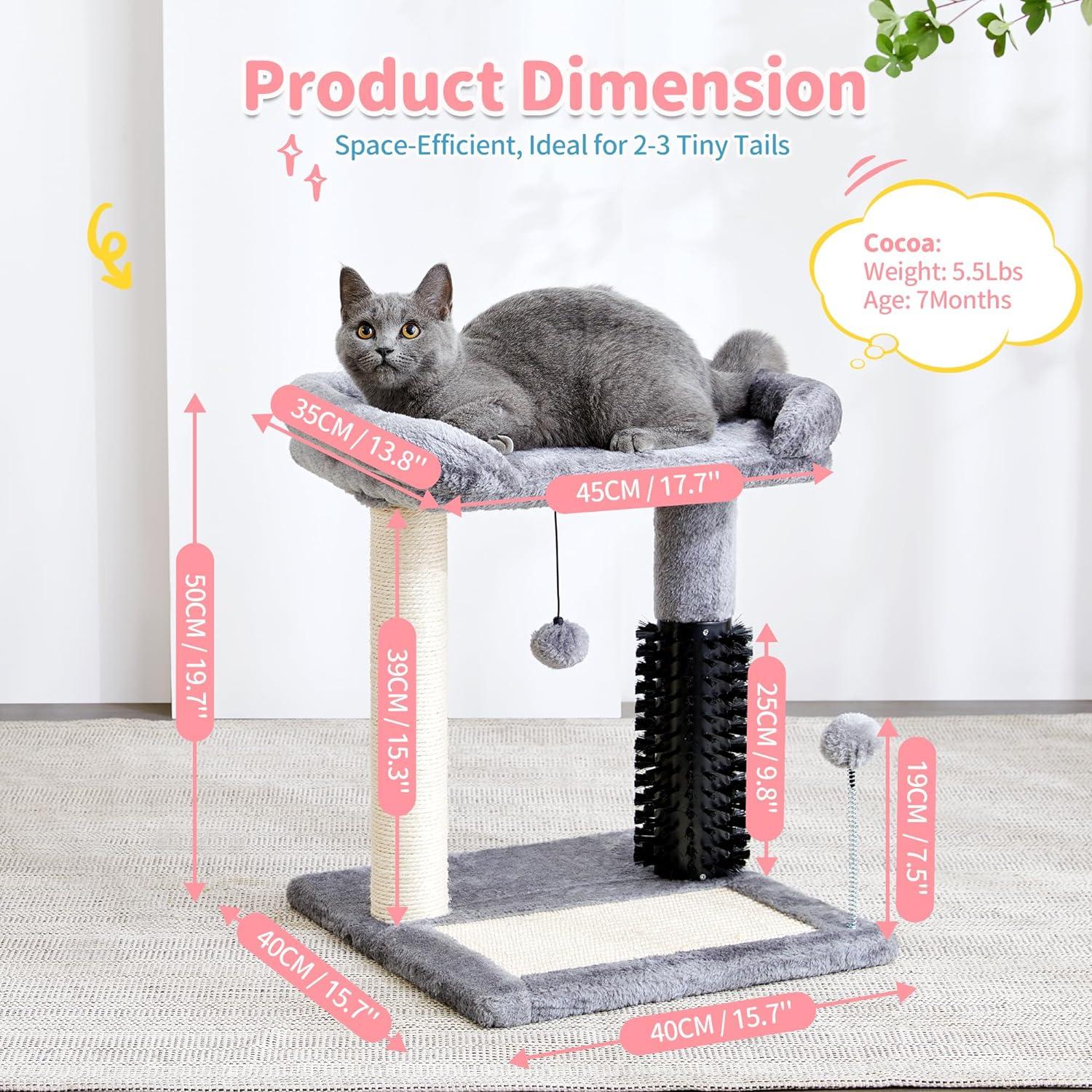 Small Cat Tree Tower 4-in-1 with Cat Self Groomer Brush - Made4Pets