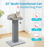 Made4Pets Cat Scratching Post with Bed, 32'' Modern Cat Scratcher with Top Plush Cat Bed, Tall Cat Scratch Post for Indoor Cats, Heavy-Duty Carpet Scratching Post with Hanging Ball Toy, Grey