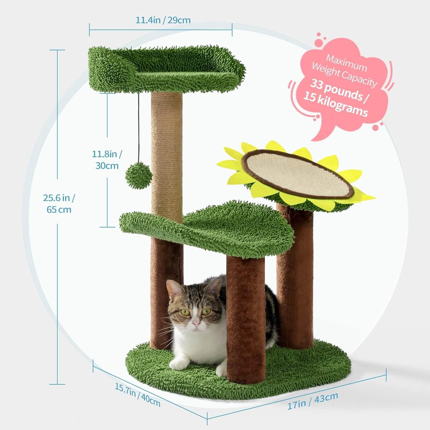 Sunflower Cat Tower with Plush Perch for Small Kittens - Made4Pets