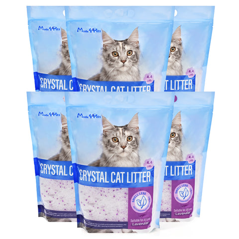 Made4Pets Cat Litter Crystals, Non Clumping No scooping Low Dust, Low Tracking, Lightweight, Dehydrates Waste, Lavender, 6 Packs