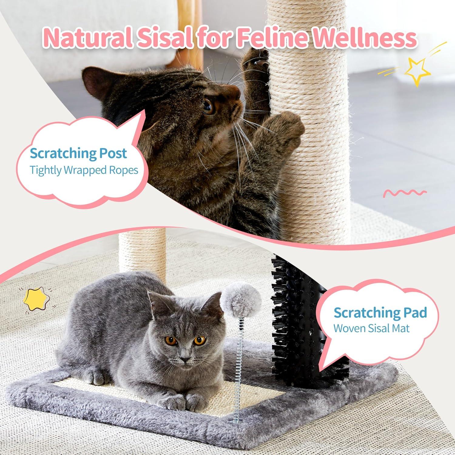 Small Cat Tree Tower 4-in-1 with Cat Self Groomer Brush - Made4Pets