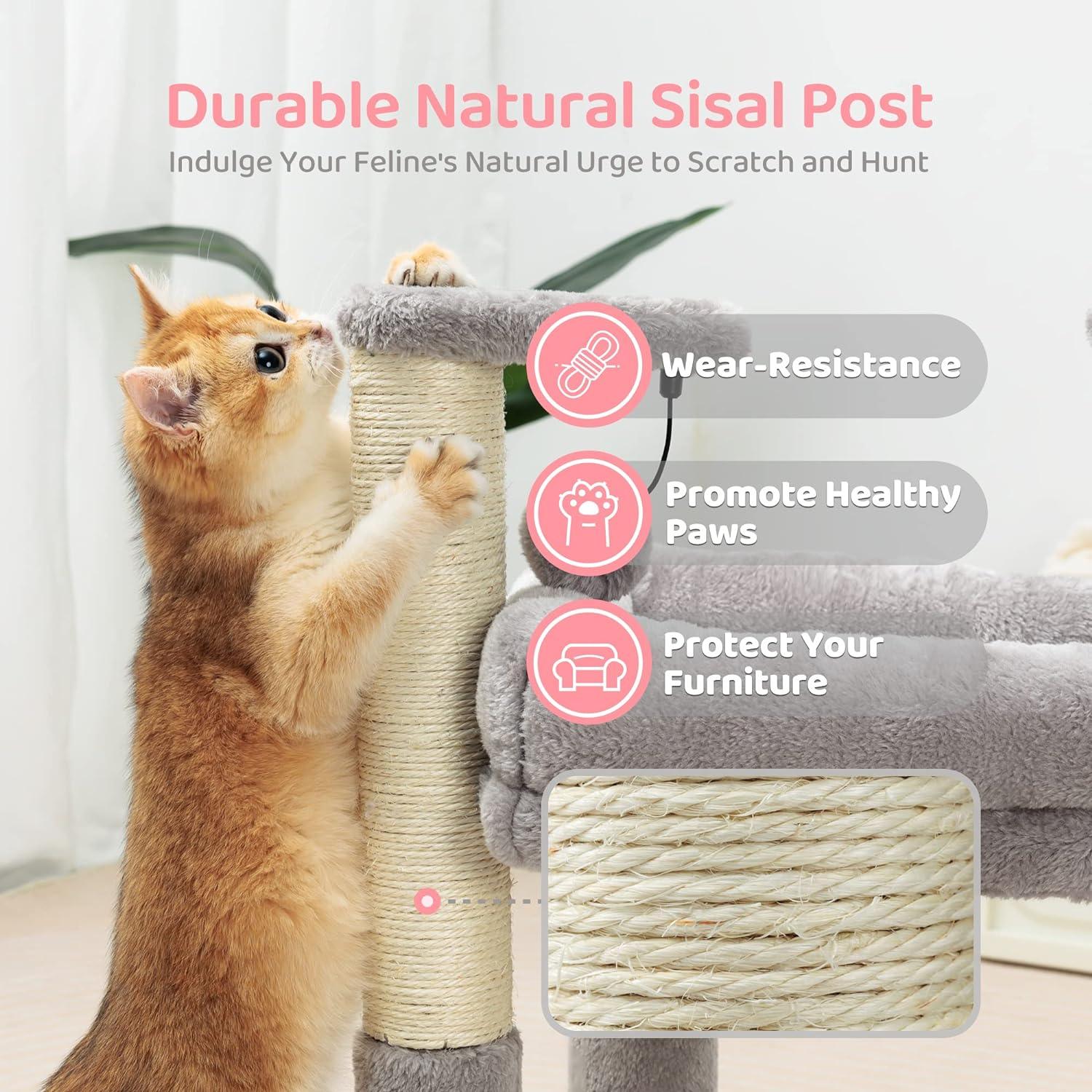 Cat Tower with 2 Natural Sisal Scratching Post for Kitten - Made4Pets