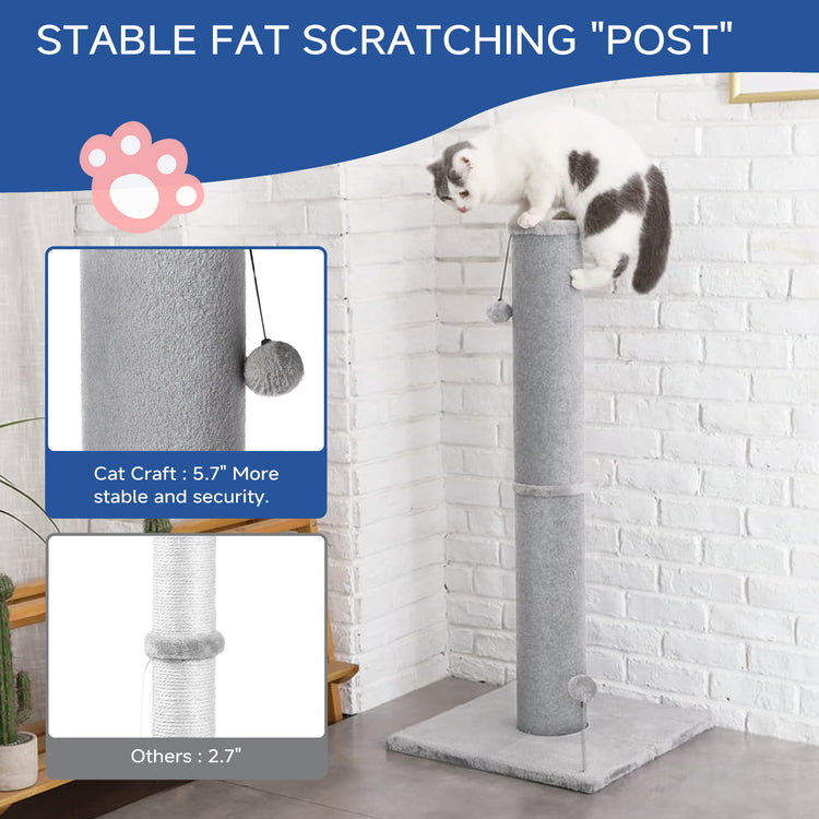 Cat Craft Light Gray Faux Fur Large Cat Scratching Post with Replaceable Toys and Sturdy Base