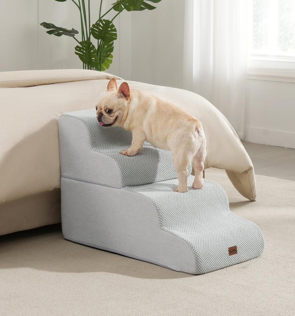 Made4Pets Dog Stairs Ramp for Bed, 4-Step Dog Steps for High Bed Couch Sofa Climbing, Gray
