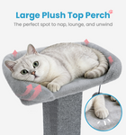 Made4Pets Cat Scratching Post with Bed, 32'' Modern Cat Scratcher with Top Plush Cat Bed, Tall Cat Scratch Post for Indoor Cats, Heavy-Duty Carpet Scratching Post with Hanging Ball Toy, Grey