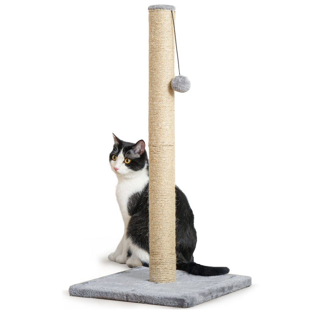 Cat Craft Jute Fiber Cat Scratching Post with Replaceable Dangle Toy, Gray
