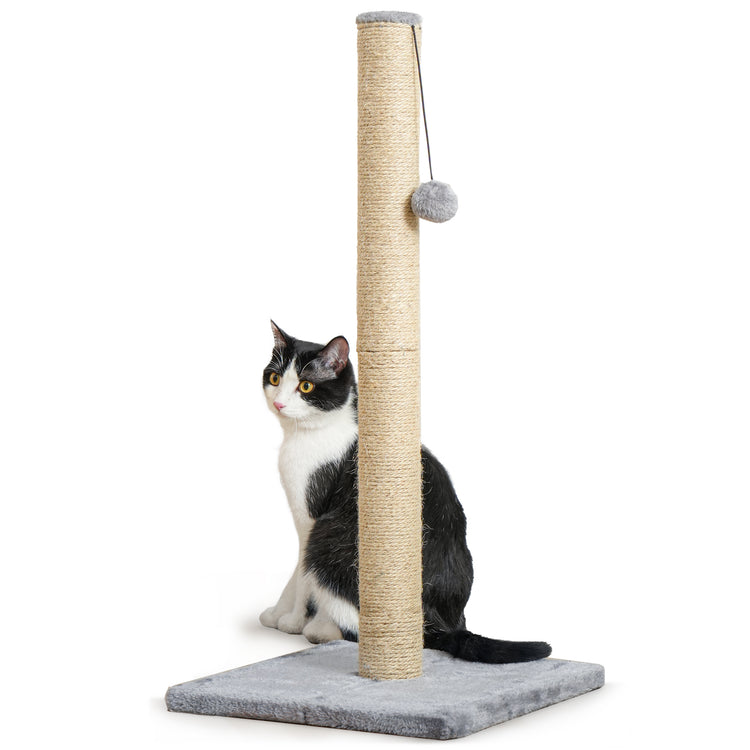 Cat Craft Jute Fiber Cat Scratching Post with Replaceable Dangle Toy, Gray