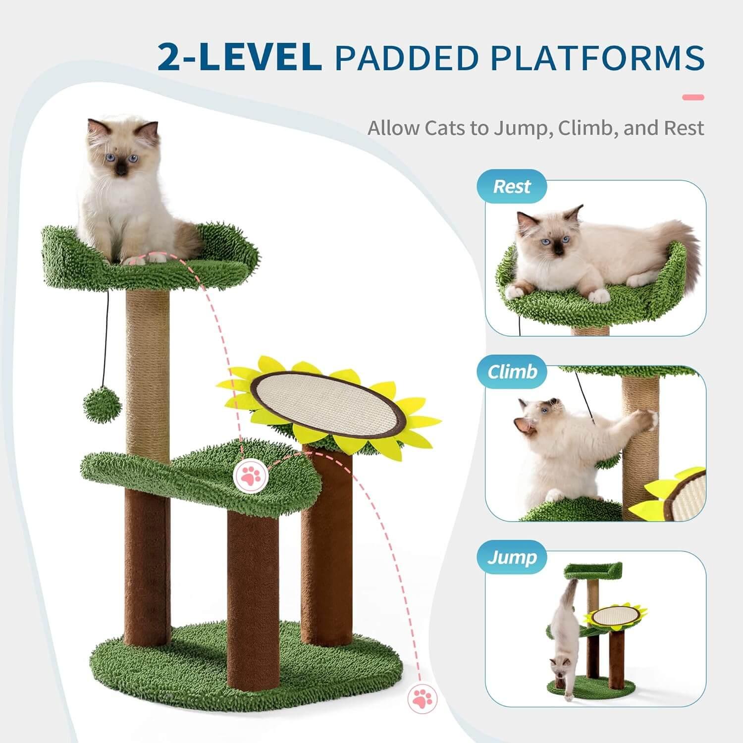 Sunflower Cat Tower with Plush Perch for Small Kittens - Made4Pets