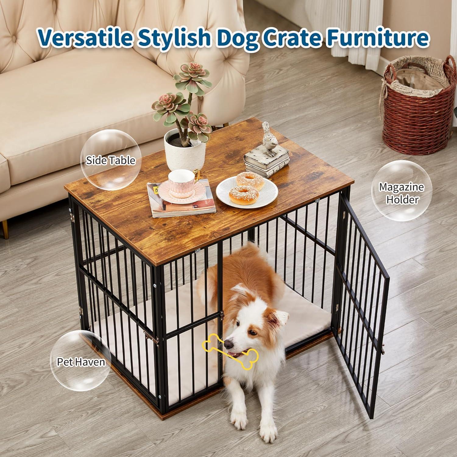 Heavy-Duty Dog Crate Furniture with Washable Cushion Indoor - Made4Pets