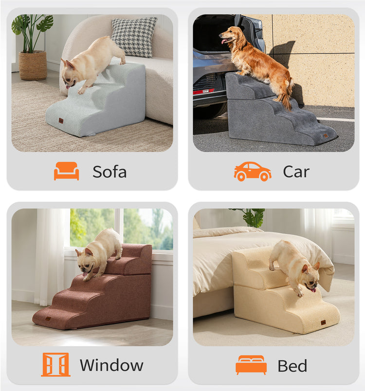 Made4Pets Dog Stairs Ramp for Bed, 4-Step Dog Steps for High Bed Couch Sofa Climbing, Gray