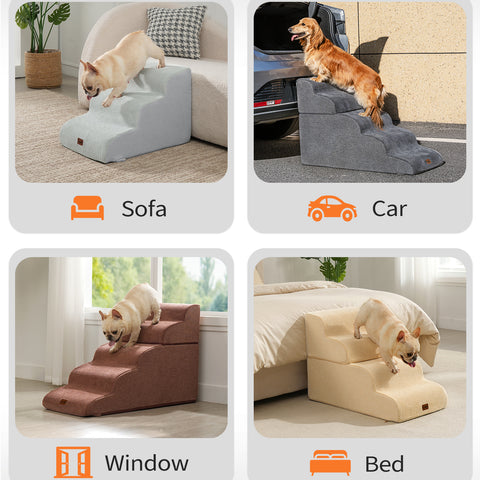 Made4Pets Dog Stairs Ramp for Small Dogs, 3-Step Dog Steps for Bed Couch Sofa and Chair, Gray