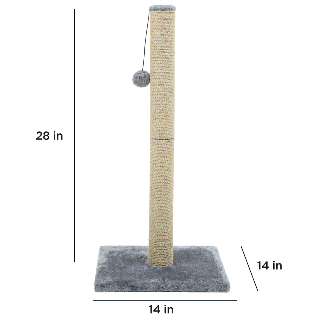 Cat Craft Jute Fiber Cat Scratching Post with Replaceable Dangle Toy, Gray