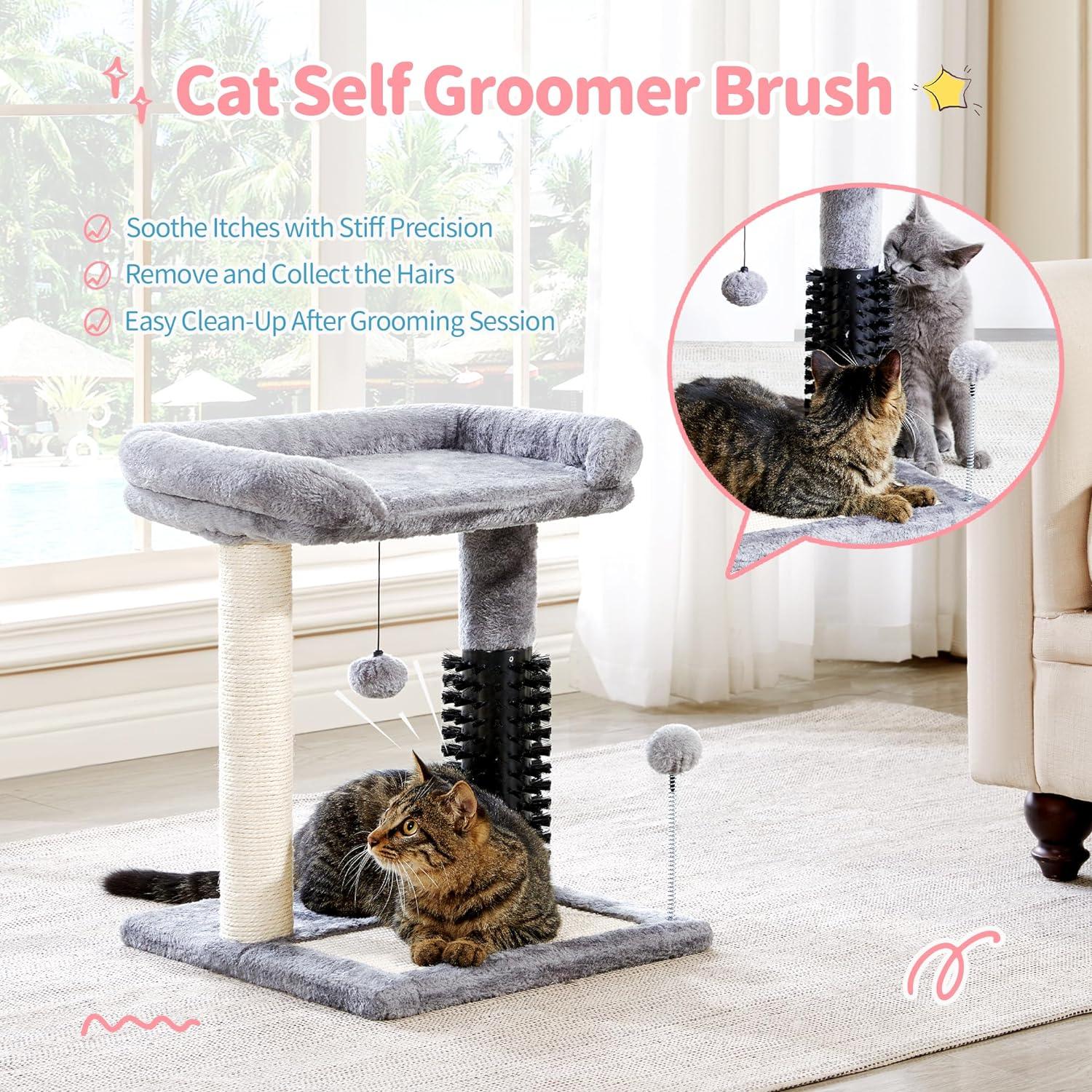 Small Cat Tree Tower 4-in-1 with Cat Self Groomer Brush - Made4Pets