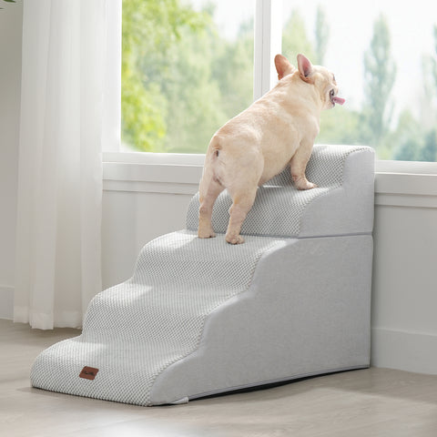 Made4Pets Dog Stairs Ramp for High Bed, 5-Step Pet Stairs for Bed Couch Sofa Climbing, Gray
