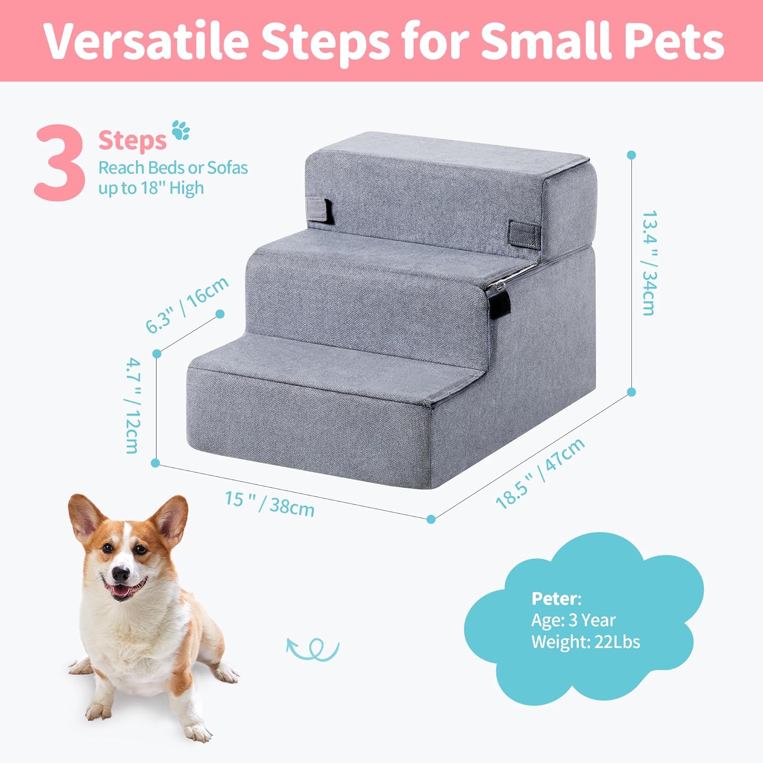 Foldable Dog Stairs for Small Dogs with Washable Cover - Made4Pets