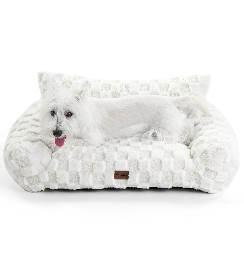 Soft Cat Couch Bed, Faux Fur Checkered Pet Sofa