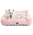 Soft Cat Couch Bed, Faux Fur Checkered Pet Sofa