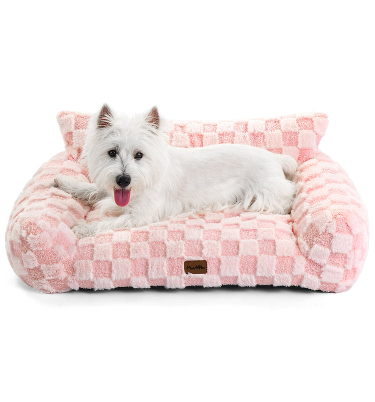 Soft Cat Couch Bed, Faux Fur Checkered Pet Sofa