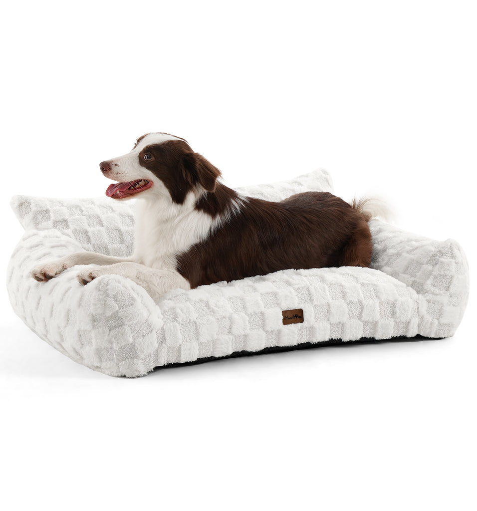 Soft Cat Couch Bed, Faux Fur Checkered Pet Sofa