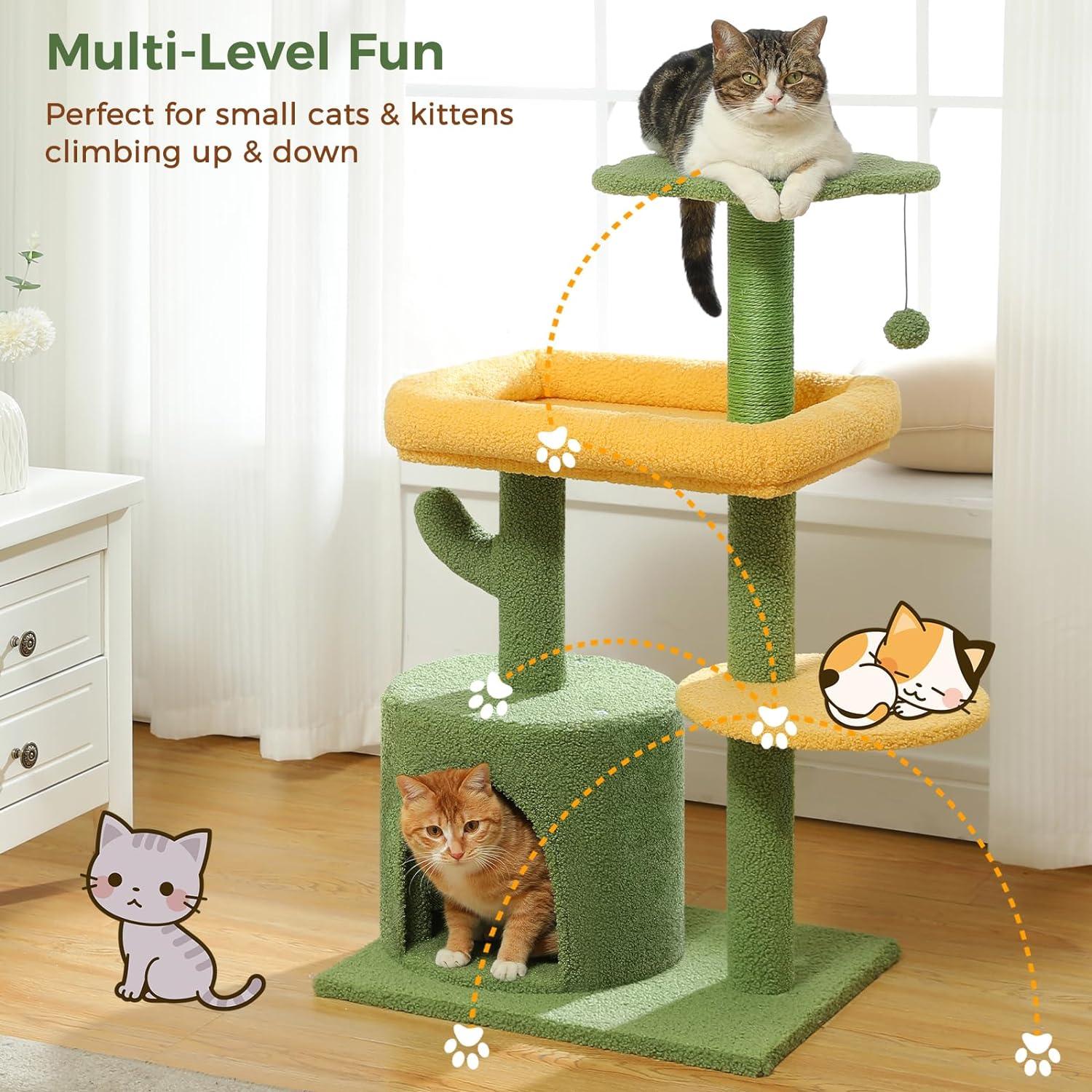 Multi-Level Indoor Cat Tree with Perch & Ball & Scratching Posts - Made4Pets