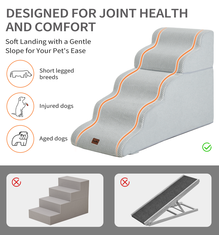 Made4Pets Dog Stairs Ramp for High Bed, 5-Step Pet Stairs for Bed Couch Sofa Climbing, Gray