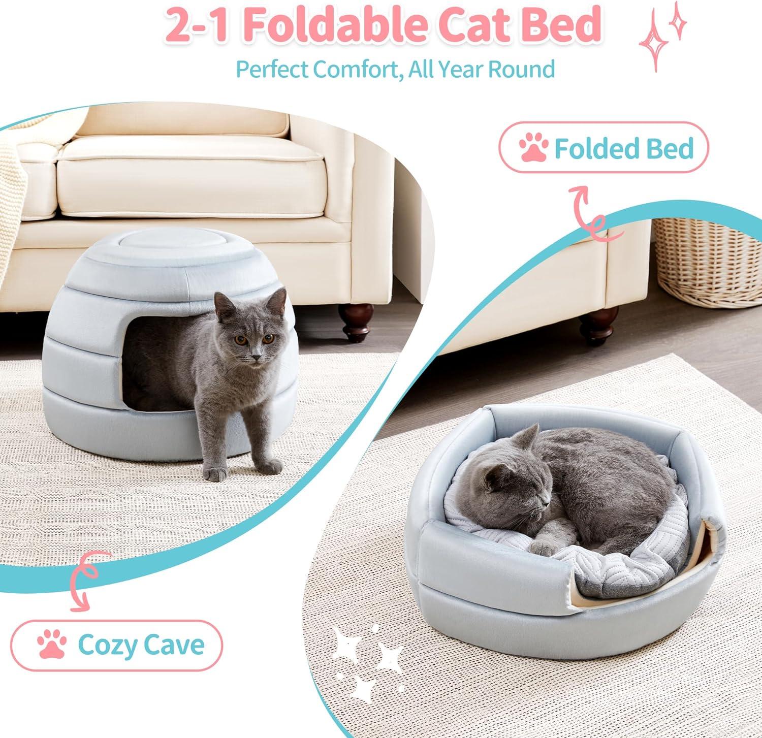 2-in-1 Foldable Cat Houses with Removable & Washable Cushion - Made4Pets