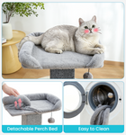 Made4Pets Cat Scratching Post with Bed, 32'' Modern Cat Scratcher with Top Plush Cat Bed, Tall Cat Scratch Post for Indoor Cats, Heavy-Duty Carpet Scratching Post with Hanging Ball Toy, Grey
