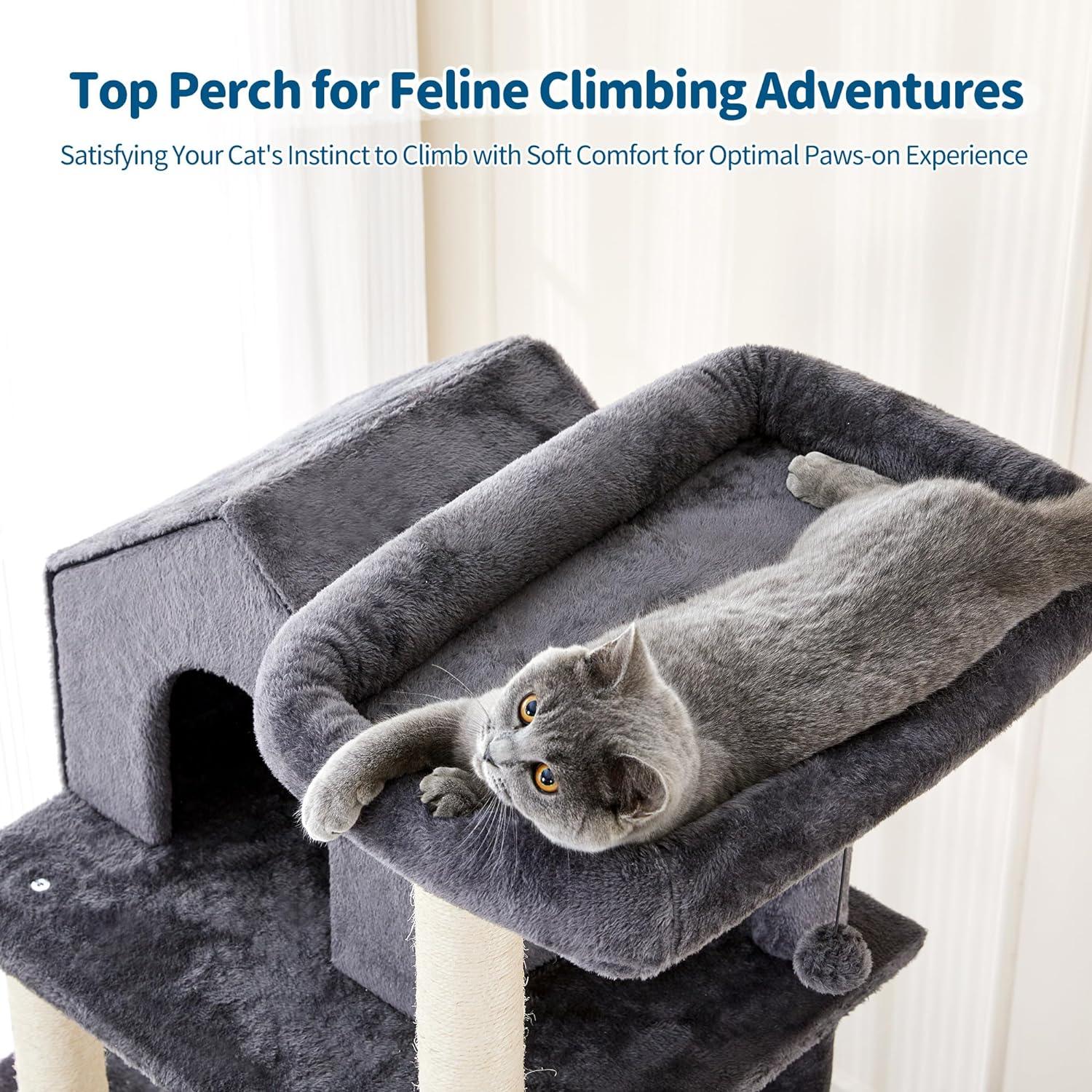 Multi-Level Cat Tree with Plush Hammock for Indoor Cats - Made4Pets