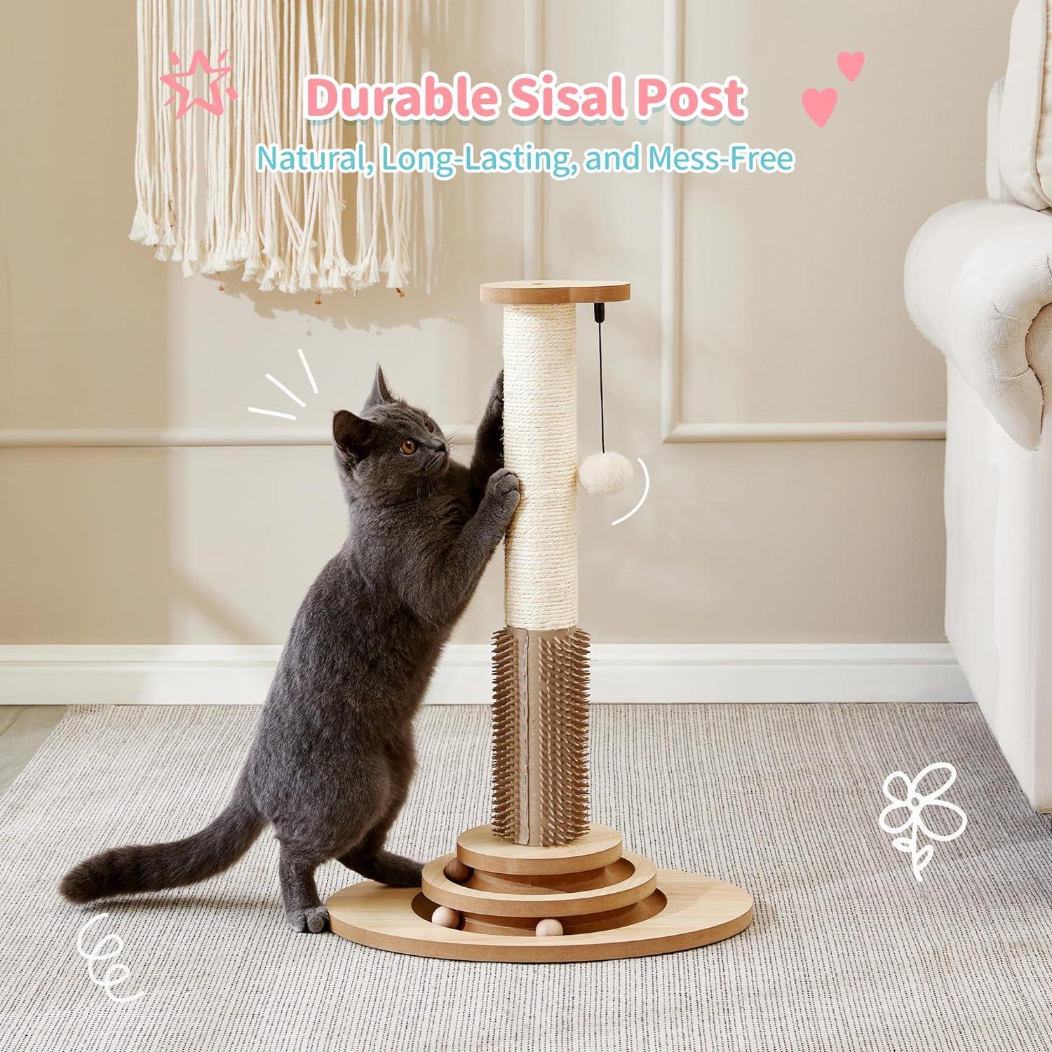 Wooden 4-in-1 Cat Scratcher with Natural Sisal Ropes - Made4Pets