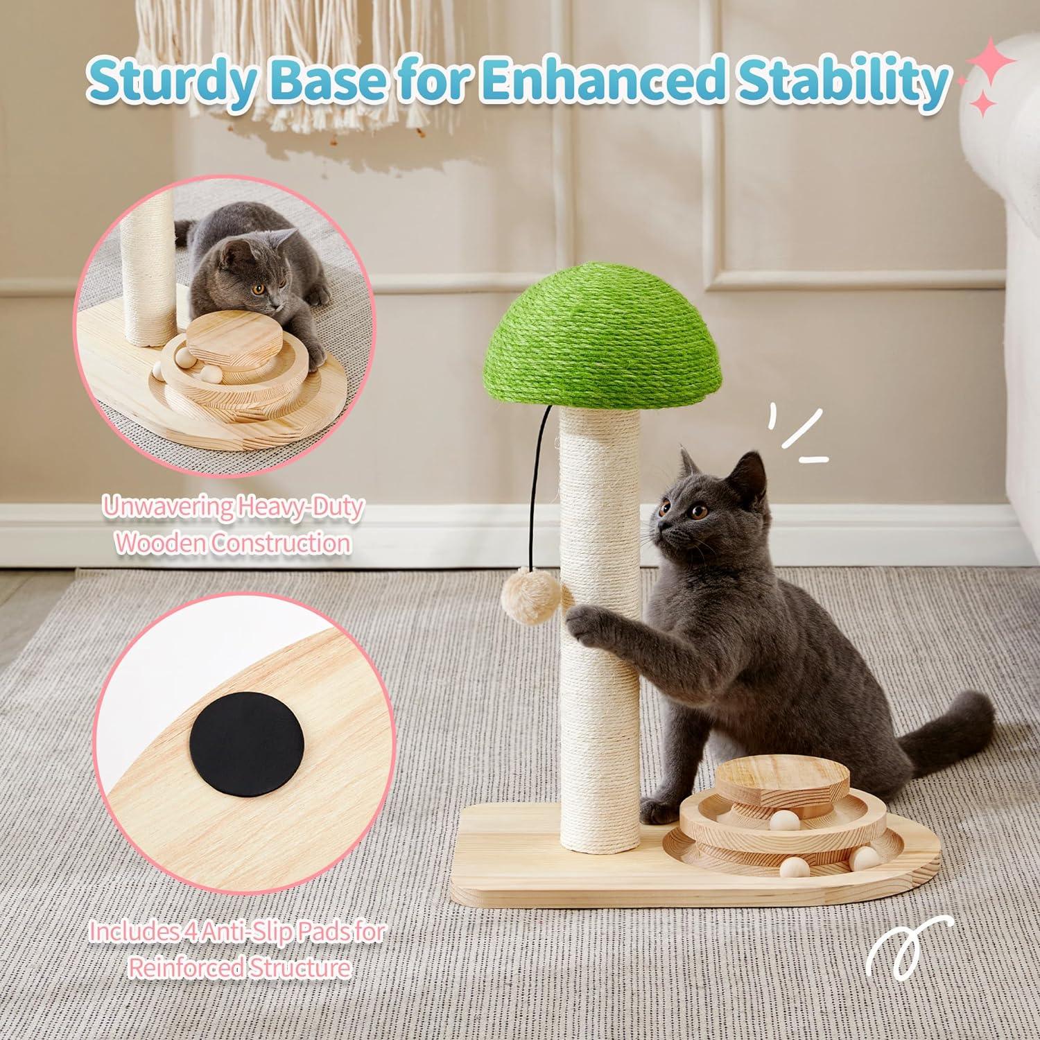 Made4Pets Cat Scratching Post, Cat Tree Tower with Sisal Post and Interactive Toy, 18