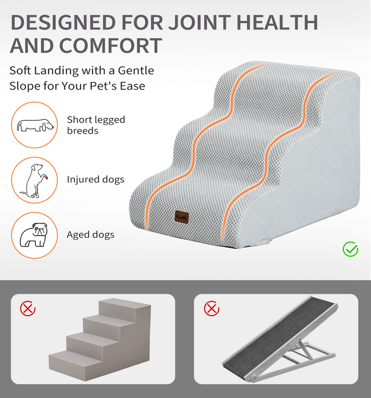 Made4Pets Dog Stairs Ramp for Small Dogs, 3-Step Dog Steps for Bed Couch Sofa and Chair, Gray
