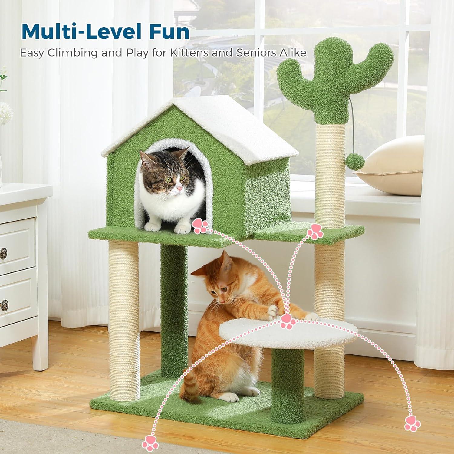 Multi-Level Indoor Cat Tree with Perch & Ball & Scratching Posts - Made4Pets