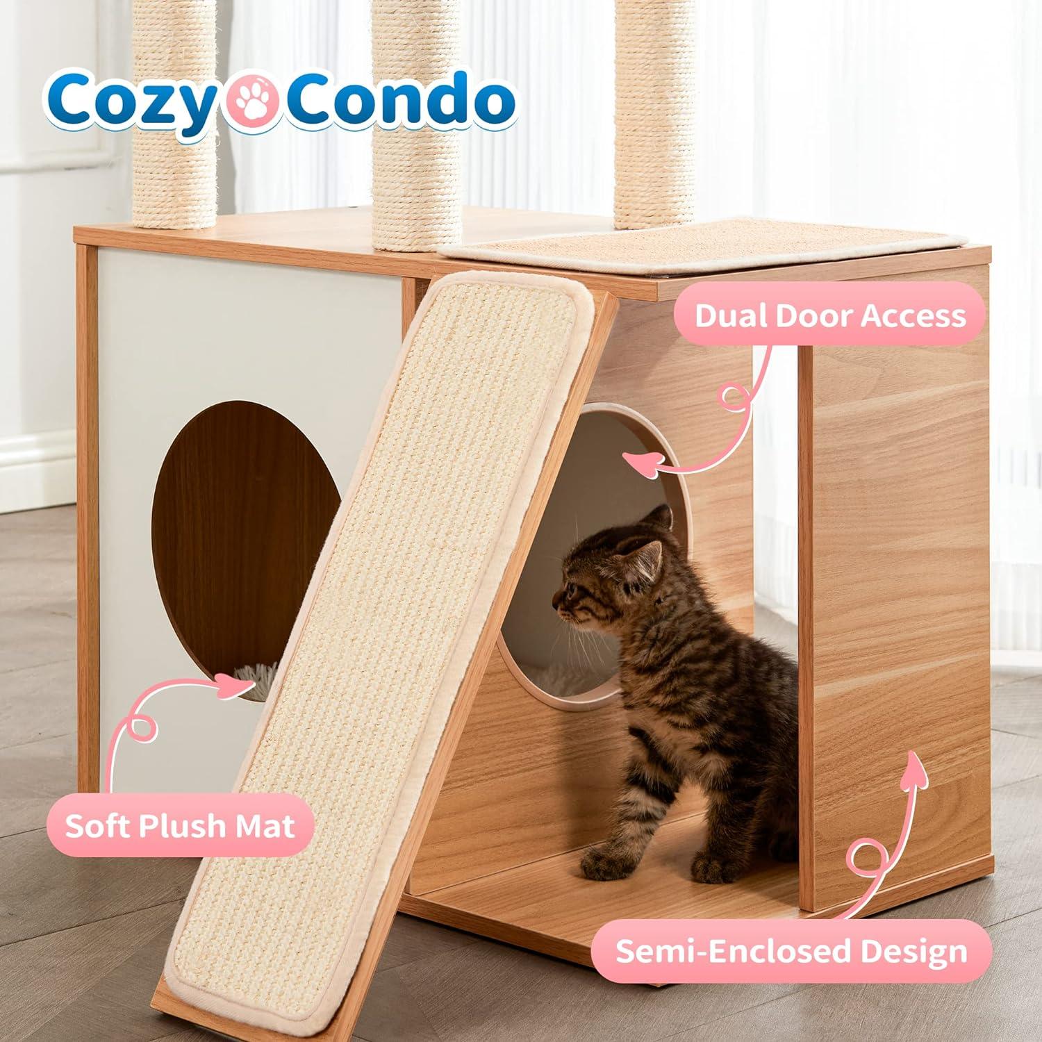 Wood Kitty Condo Climbing Furniture with Scratching Post - Made4Pets