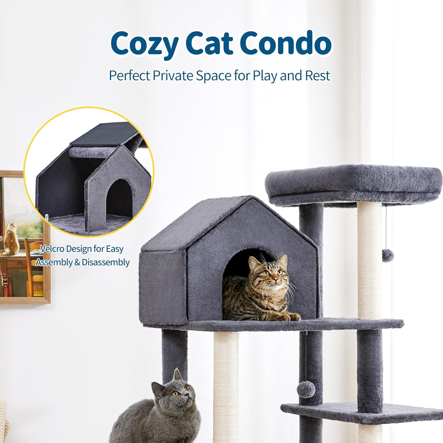 Multi-Level Cat Tree with Plush Hammock for Indoor Cats - Made4Pets