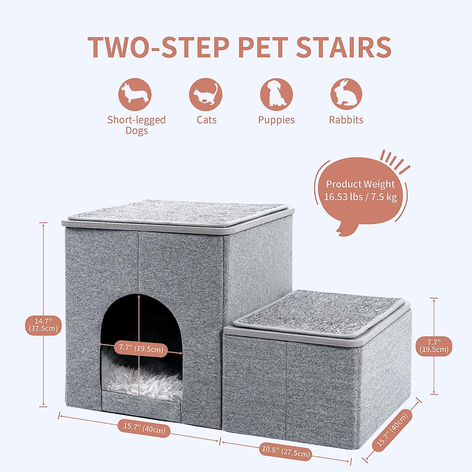 Cat Stairs for Bed, Pet Steps Puppy Dog Ladder for Old Cats, Doggie Step Stool for Small Dogs with Storage - Made4Pets