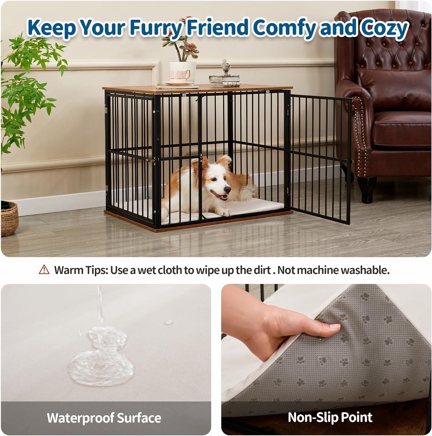 Heavy-Duty Dog Crate Furniture with Washable Cushion Indoor - Made4Pets