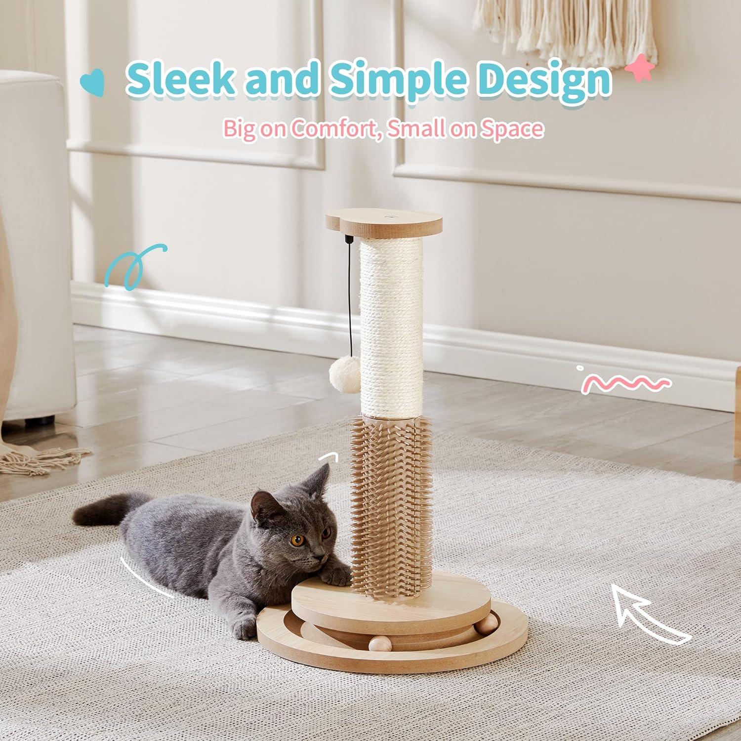 Wooden 4-in-1 Cat Scratcher with Natural Sisal Ropes - Made4Pets