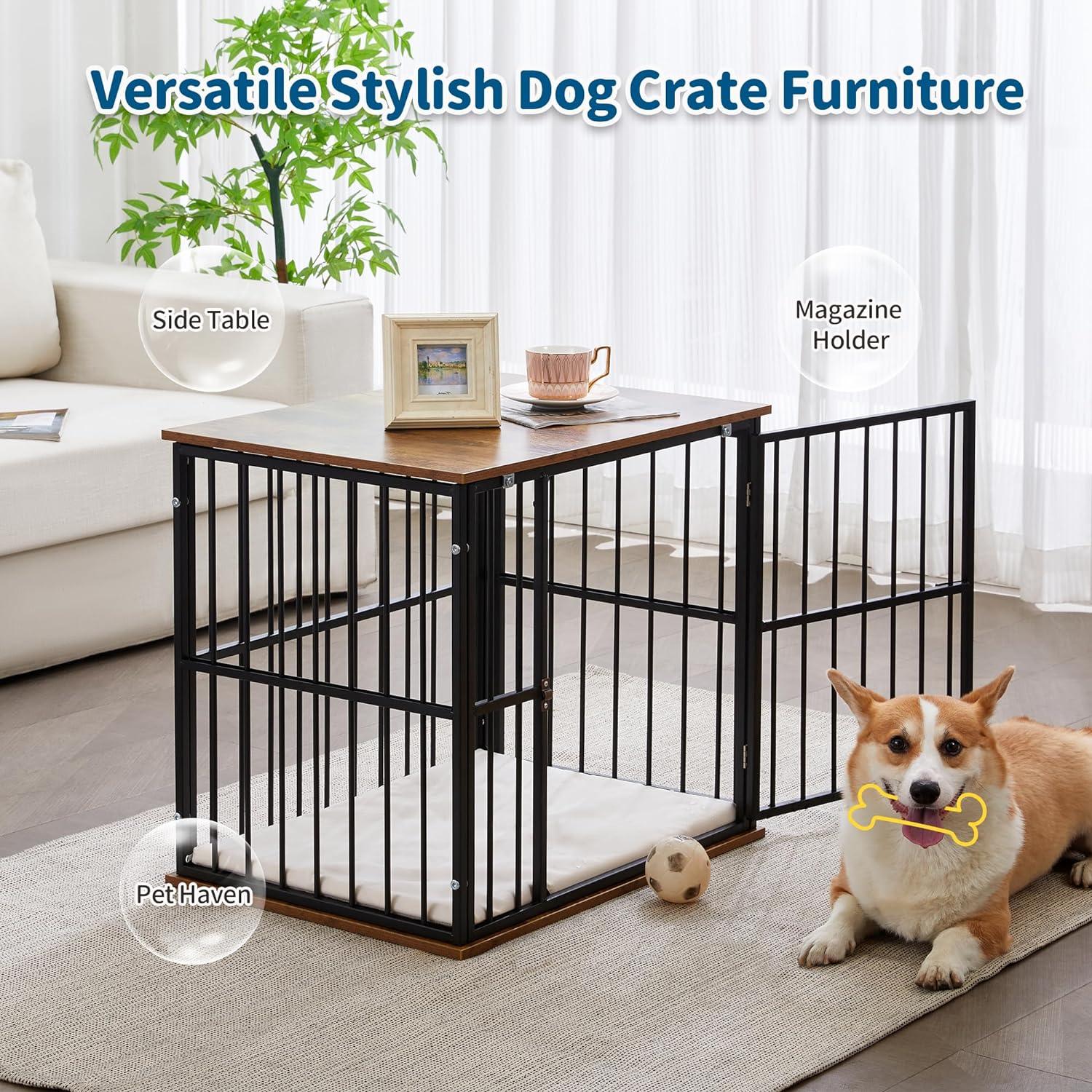 Heavy-Duty Dog Crate Furniture with Washable Cushion Indoor - Made4Pets