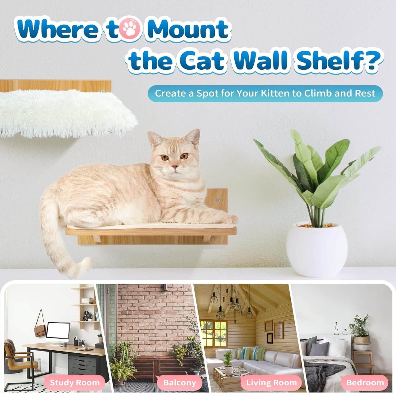 Floating Cat Wall Shelf with Sisal Scratching Mat - Made4Pets