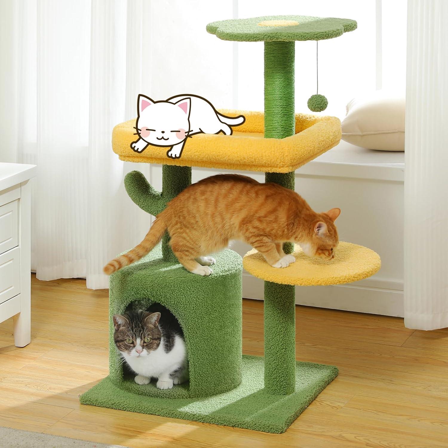 Multi-Level Indoor Cat Tree with Perch & Ball & Scratching Posts - Made4Pets