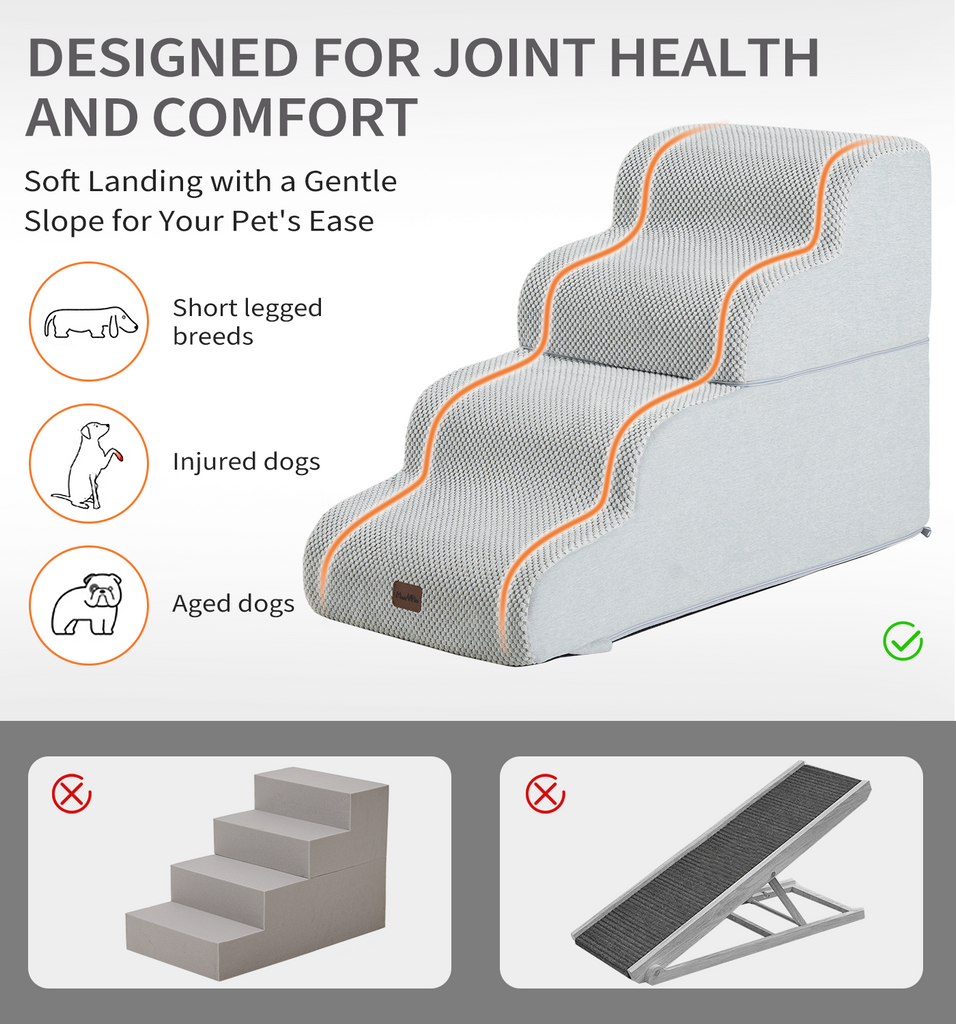 Made4Pets Dog Stairs Ramp for Bed, 4-Step Dog Steps for High Bed Couch Sofa Climbing, Gray