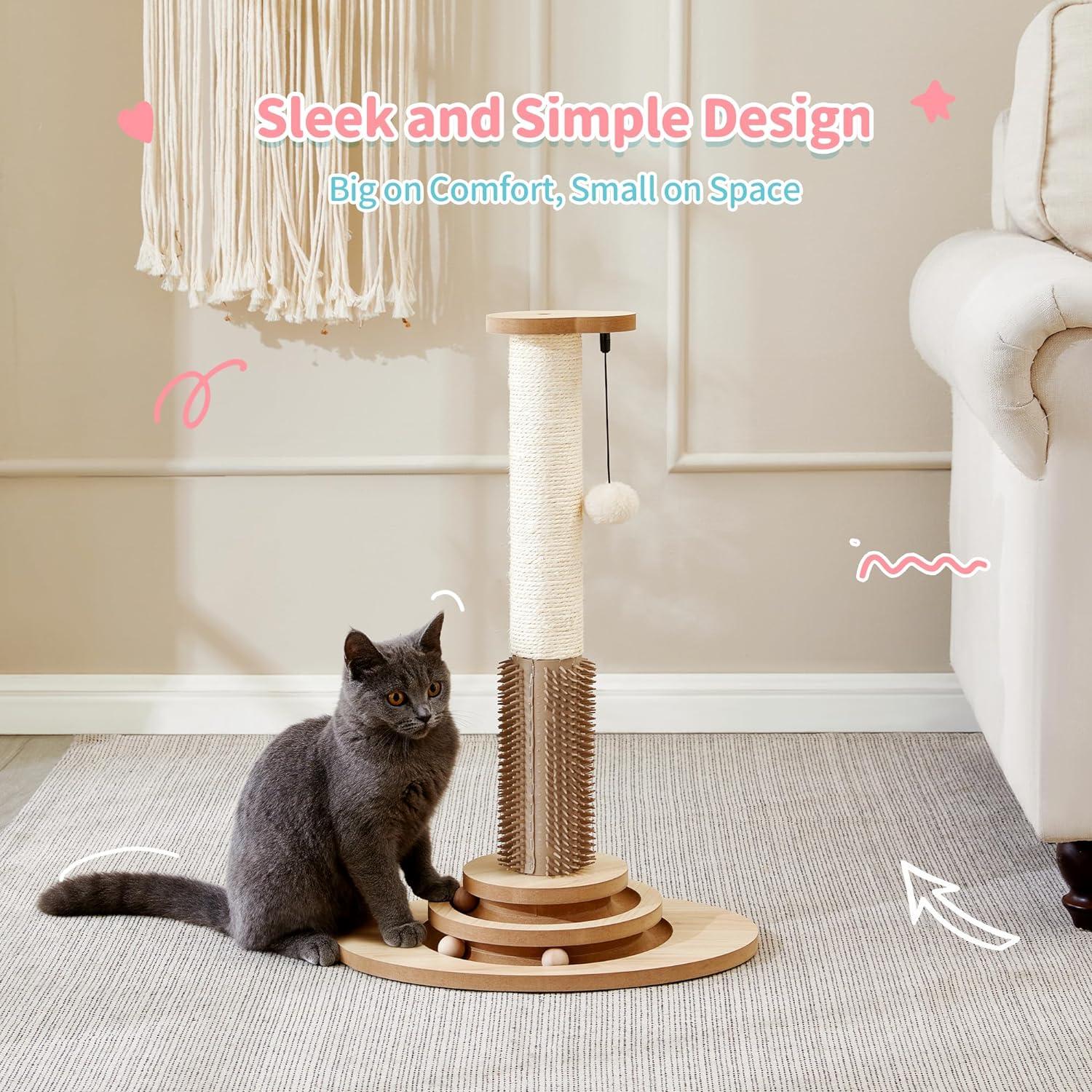 Wooden 4-in-1 Cat Scratcher with Natural Sisal Ropes - Made4Pets