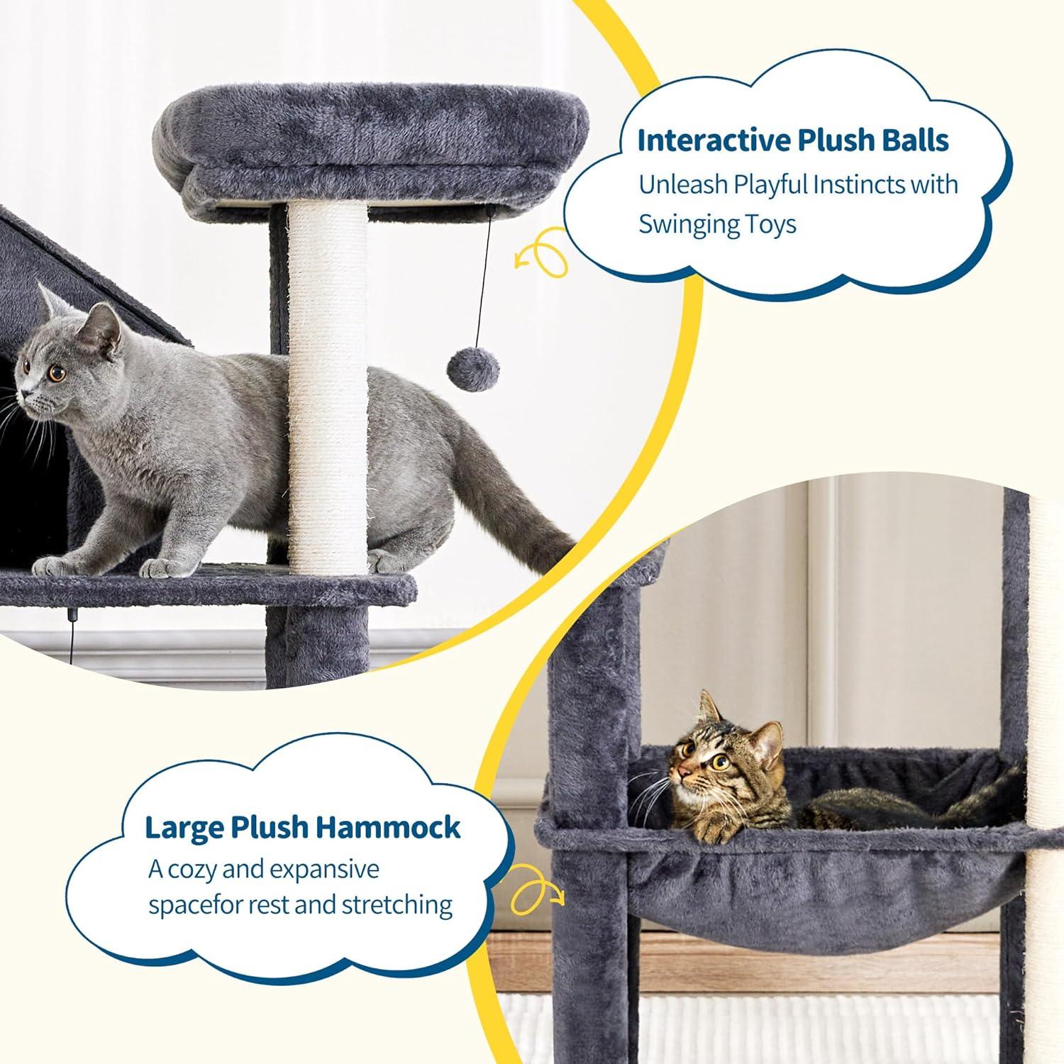 Multi-Level Cat Tree with Plush Hammock for Indoor Cats - Made4Pets